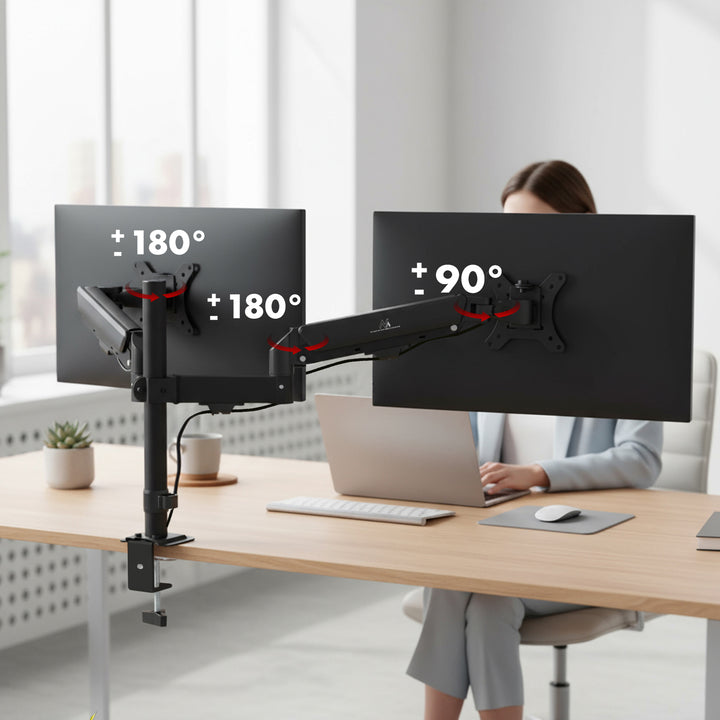 Support pour 2 moniteurs Maclean, ressort à gaz, 17"-32", 2-10kg, noir, MC-136