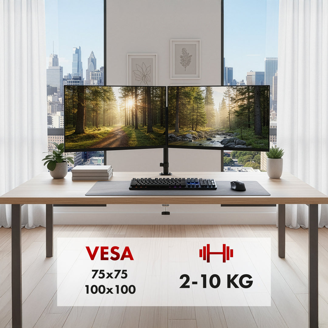 Support pour 2 moniteurs Maclean, ressort à gaz, 17"-32", 2-10kg, noir, MC-136