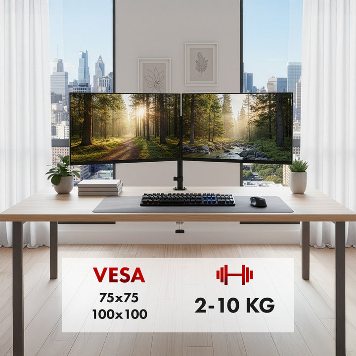 Support pour 2 moniteurs Maclean, ressort à gaz, 17"-32", 2-10kg, noir, MC-136