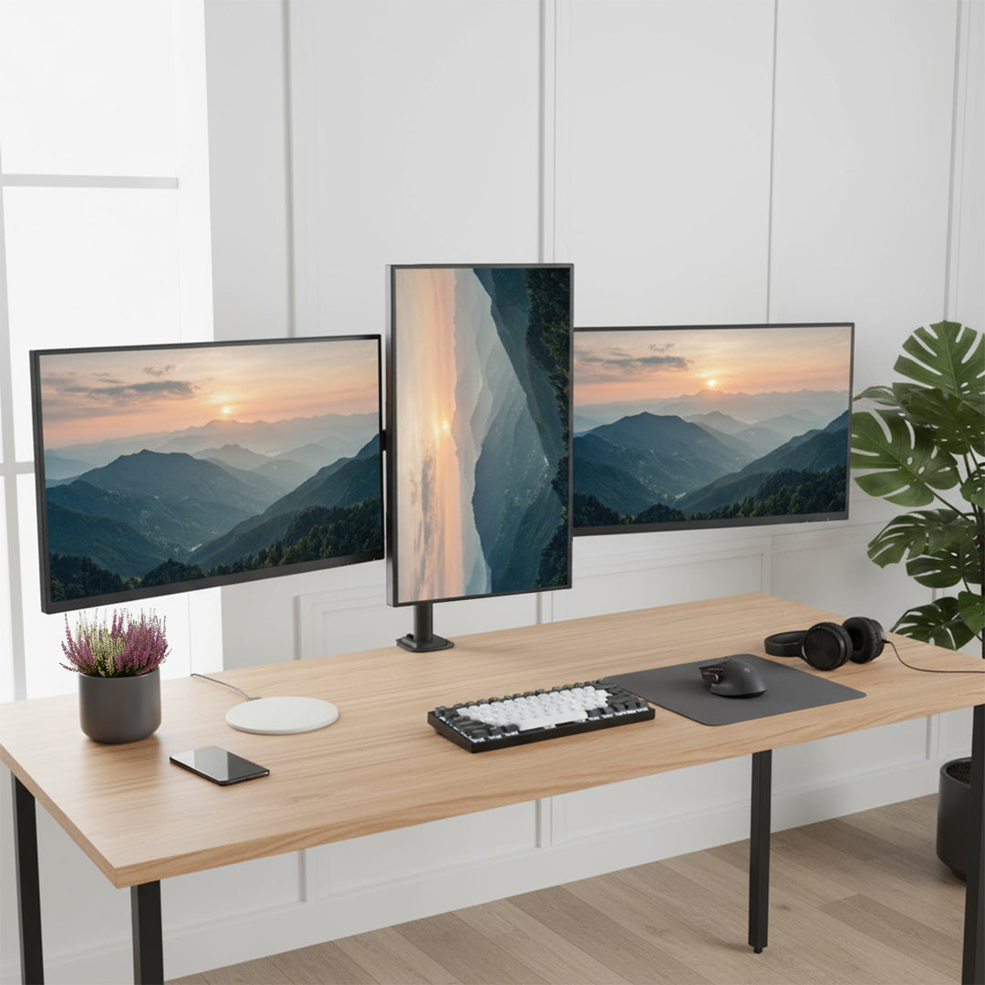 Support pour 3 moniteurs Maclean, ressort à gaz, 17"-27", 2-8kg, noir, MC-137