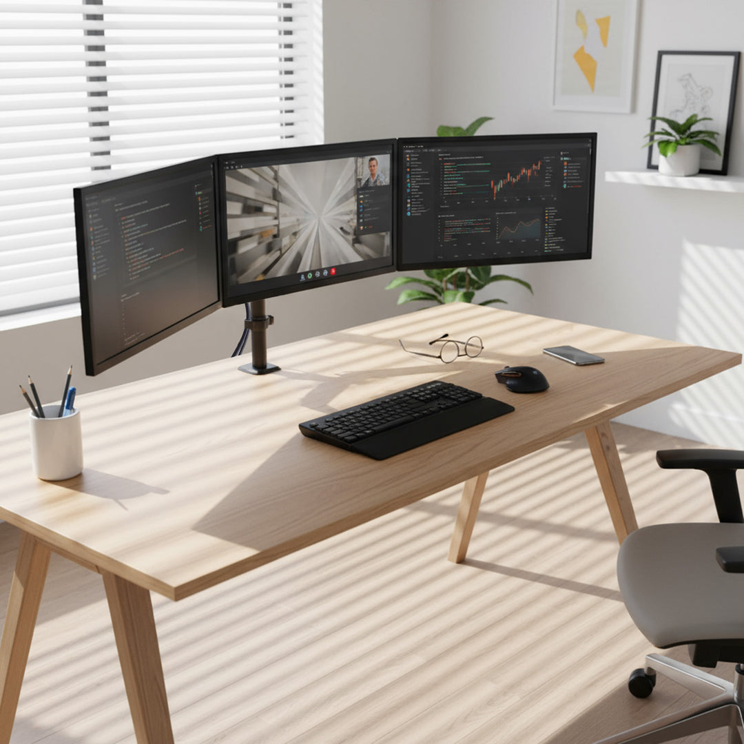 Support pour 3 moniteurs Maclean, ressort à gaz, 17"-27", 2-8kg, noir, MC-137