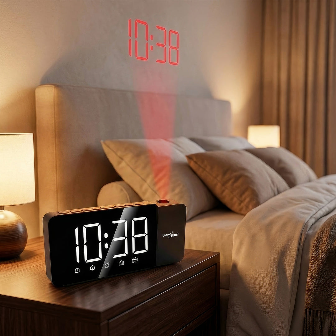 Radio-réveil numérique LED avec projecteur GreenBlue, radio FM, alarme, horloge 12/24, alimentation USB 5V DC + CR2032, GB172