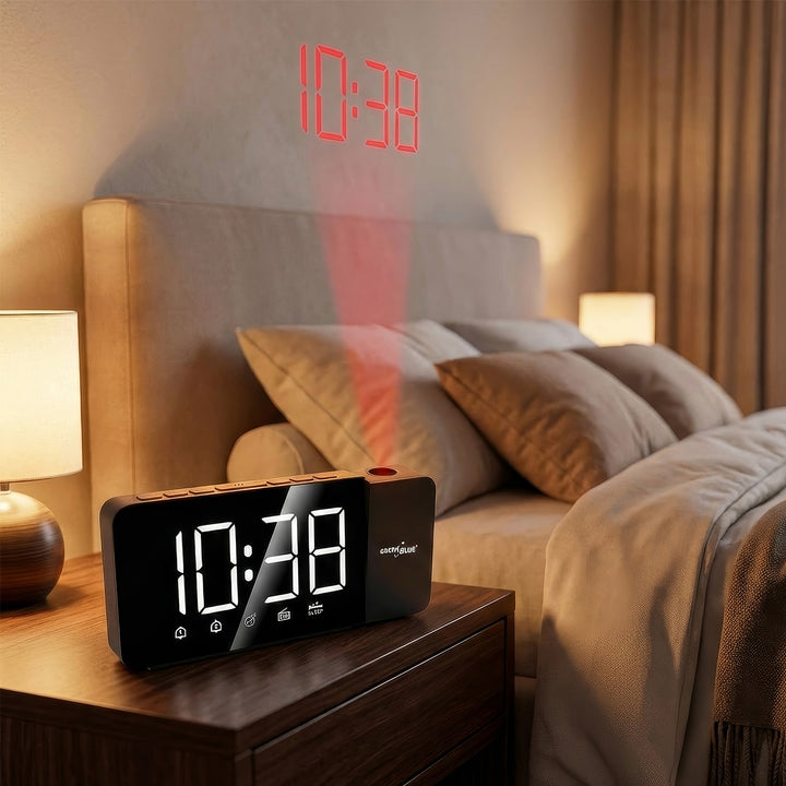 Radio-réveil numérique LED avec projecteur GreenBlue, radio FM, alarme, horloge 12/24, alimentation USB 5V DC + CR2032, GB172