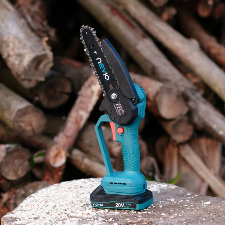 NEVIQ tronçonneuse sans fil, guide-chaîne 6'', 200W, batterie Li-ion 1,5 Ah, L04302