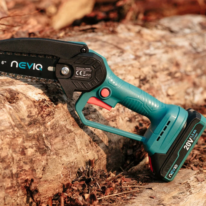 NEVIQ tronçonneuse sans fil, guide-chaîne 6'', 200W, batterie Li-ion 1,5 Ah, L04302