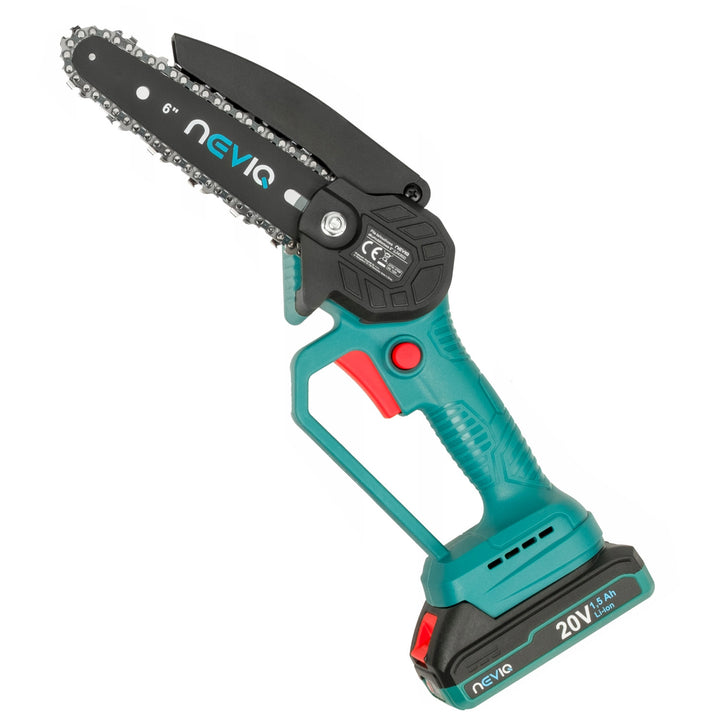 NEVIQ tronçonneuse sans fil, guide-chaîne 6'', 200W, batterie Li-ion 1,5 Ah, L04302
