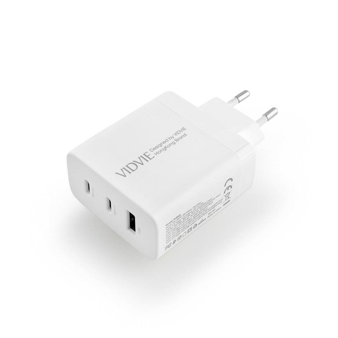 Chargeur secteur VIDVIE, 3A, 65W, 2x USB-C, 1x USB, câble USB-C/USB-C, PLE262