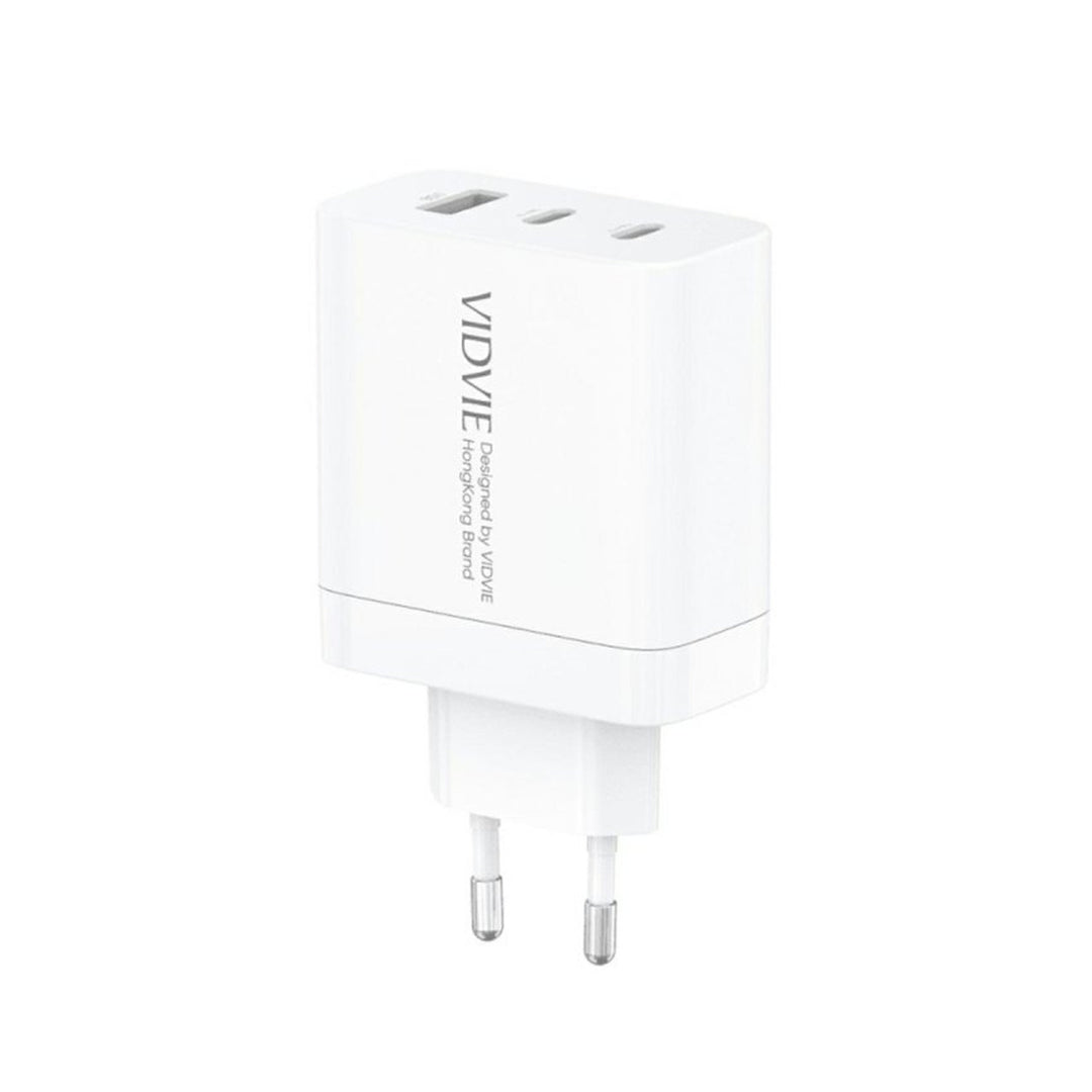 Chargeur secteur VIDVIE, 3A, 65W, 2x USB-C, 1x USB, câble USB-C/USB-C, PLE262