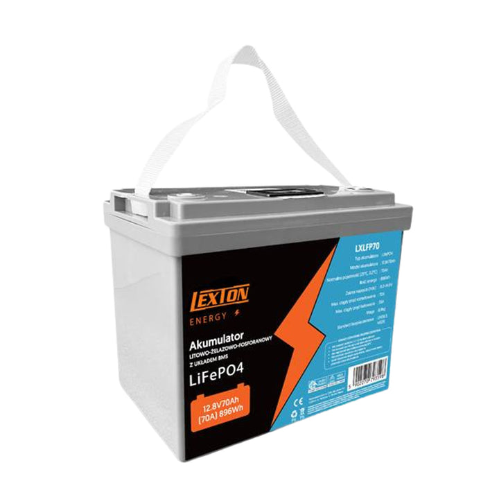 Batterie Lexton au phosphate de fer lithium LiFePo4, avec BMS, 12.8V, 70Ah, LXLFP70