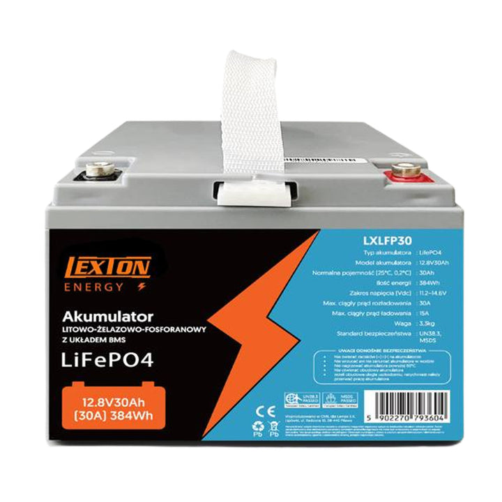 LiFePo4 Batterie lithium-fer-phosphate Lexton, avec BMS, 12.8V, 30Ah, LXLFP30