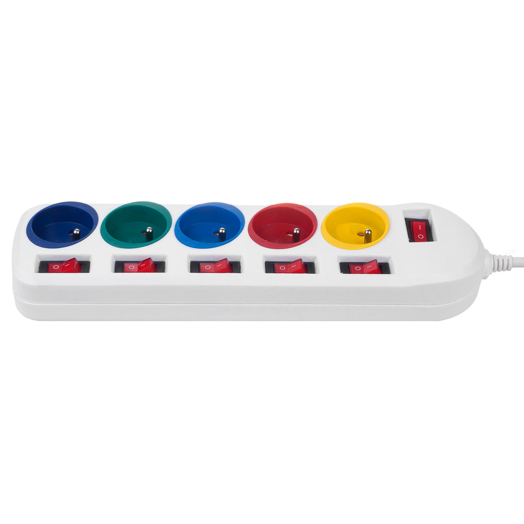 Multiprise Maclean, rallonge 5 prises, avec interrupteurs, 250VAC/10A, 1.5m, MCE204 M/W, 2 pièces
