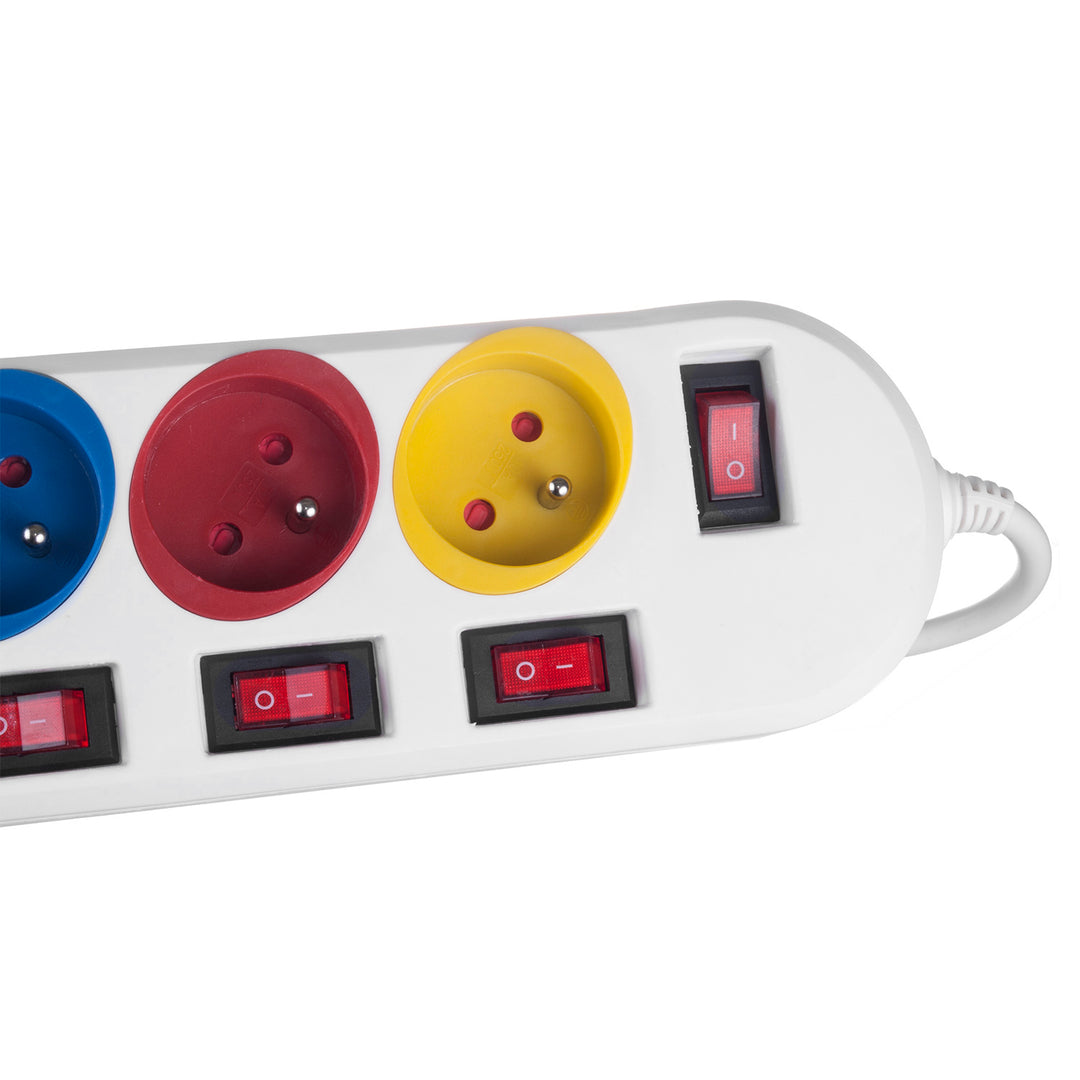 Multiprise Maclean, rallonge 5 prises, avec interrupteurs, 250VAC/10A, 1.5m, MCE204 M/W, 2 pièces