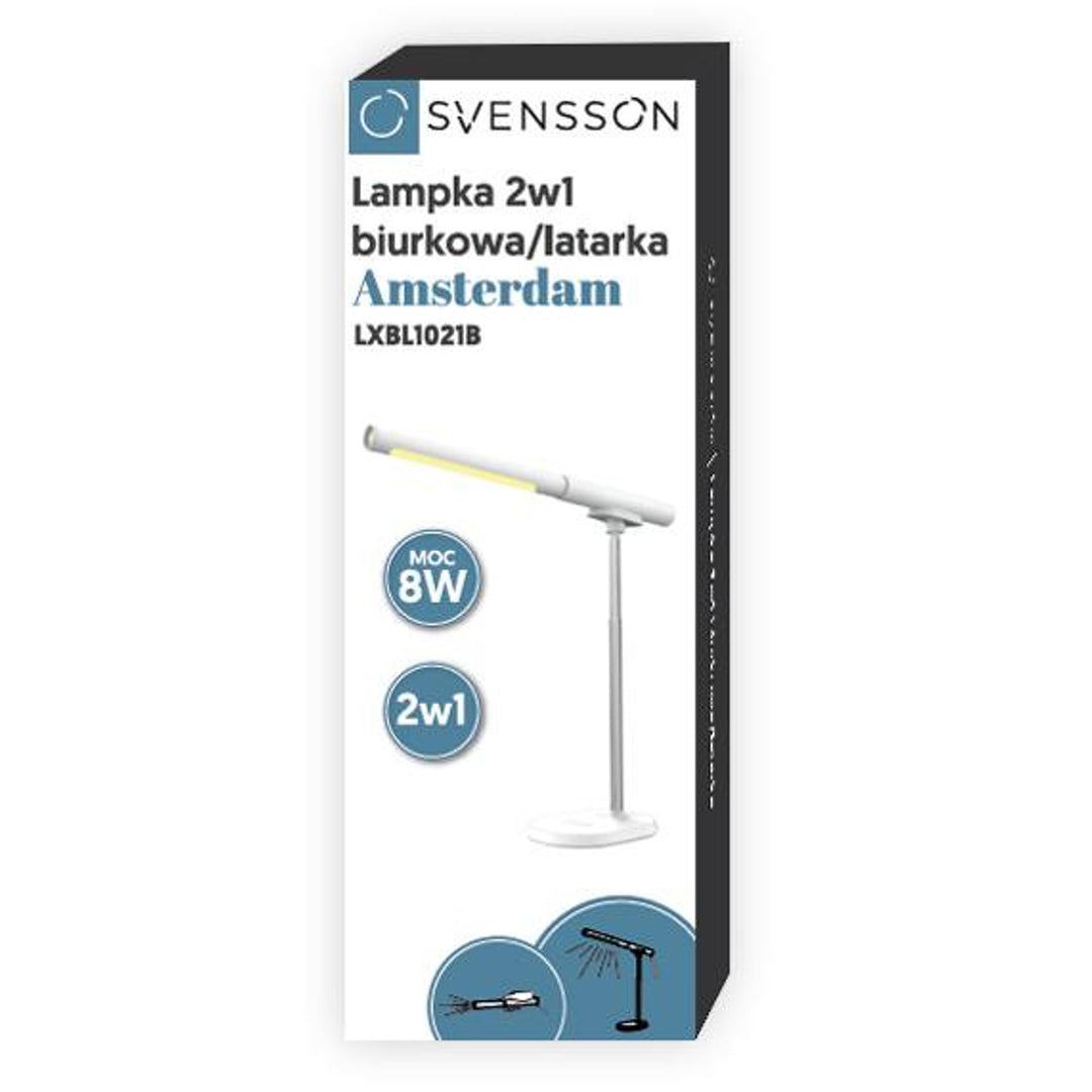 Lampe de bureau / torche Svensson, 2-en-1, puissance 8W, charge USB-C, contrôle de la luminosité, LXBL1021B.