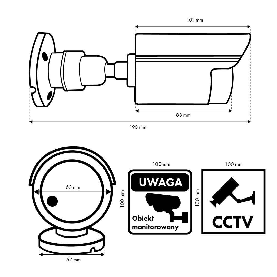 Lot de deux caméras tubulaires factices, diodes IR LED, blanches, alimentation 2xAA (non fournies), ABS, IR1800 WT