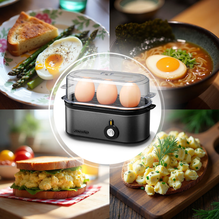 Cuiseur d'oeufs Mesko pour 3 oeufs, puissance 210W, étape de cuisson sélectionnable, voyant lumineux, MS 4485