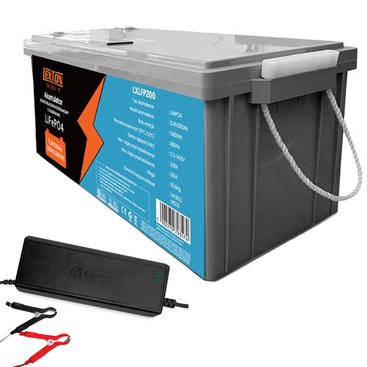 LiFePO4 Batterie lithium phosphate de fer Lexton, avec BMS, 12.8V, 200Ah, LXLFP200 + chargeur de batterie LiFePO4 LTC Energy