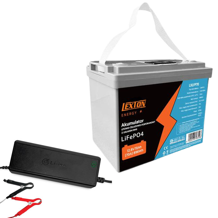 Batterie Lexton au phosphate de fer LiFePo4, avec BMS, 12.8V, 70Ah, LXLFP70 + Redresseur de batterie LiFePO4 de LTC Energy