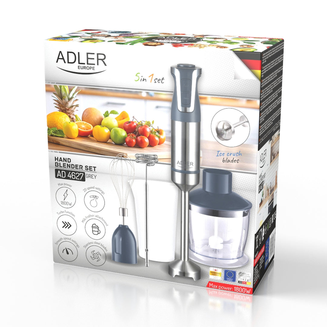 Mixeur plongeant Adler, multifonctionnel, puissance 1800W, gris, fonction turbo, AD 4627 g