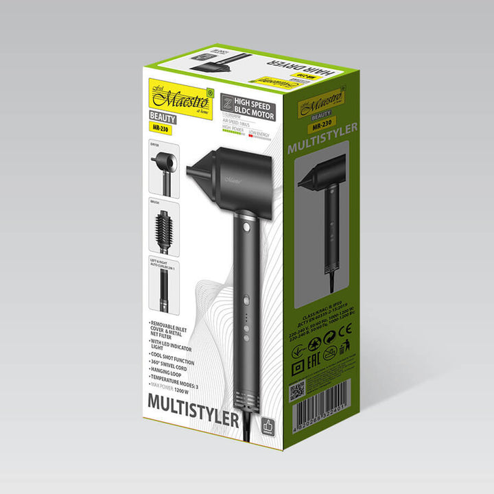 Maestro multistyler/set de soins capillaires, sèche-cheveux, brosse-sèche, fer à friser automatique, puissance 1200W, 2 réglages de température + souffle froid, MR-230