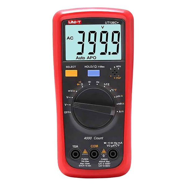 Multimètre numérique Uni-T, mesure de la tension et du courant, cordons de mesure inclus, sonde de température, UT136C+.