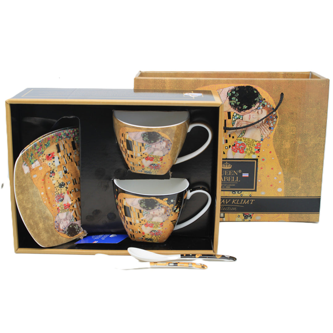 Set de 2 tasses en porcelaine Reine Isabelle, motif Baiser de Klimt, cuillères à café, 250ml, W25KL60-2-19000