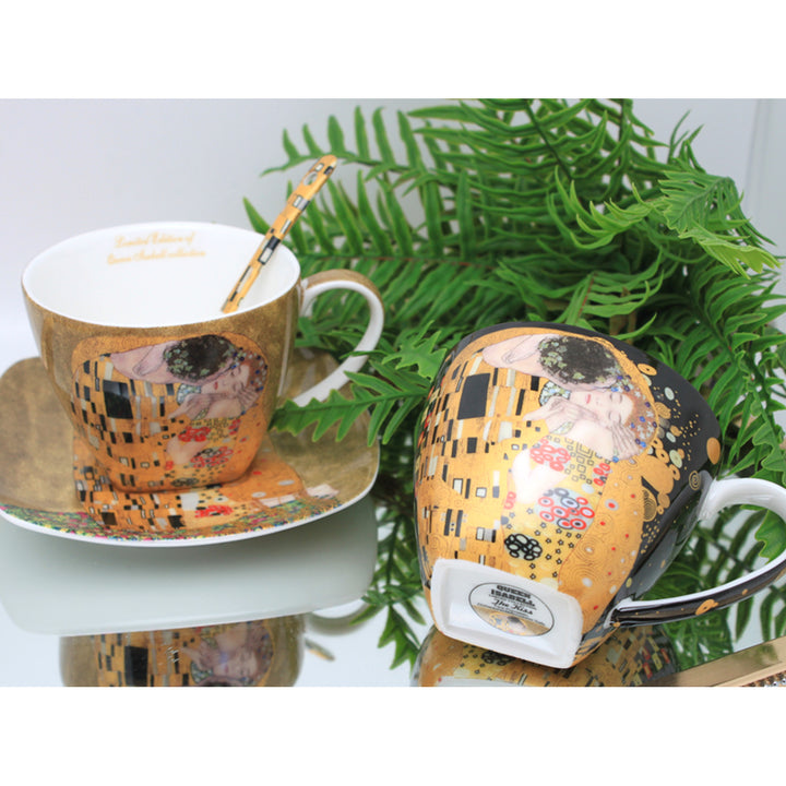 Set de 2 tasses en porcelaine Reine Isabelle, motif Baiser de Klimt, cuillères à café, 250ml, W25KL60-2-19000