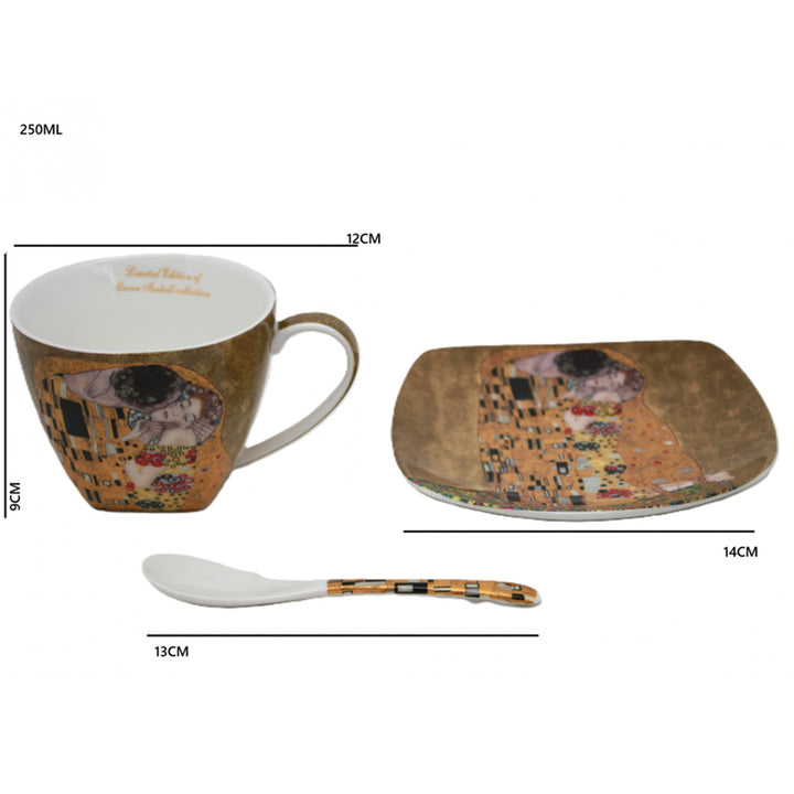 Set de 2 tasses en porcelaine Reine Isabelle, motif Baiser de Klimt, cuillères à café, 250ml, W25KL60-2-19000