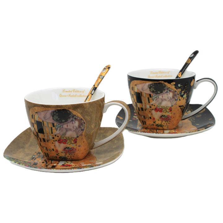 Set de 2 tasses en porcelaine Reine Isabelle, motif Baiser de Klimt, cuillères à café, 250ml, W25KL60-2-19000