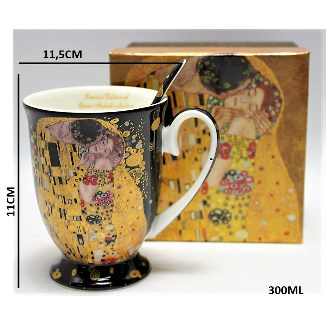 Tasse en porcelaine Reine Isabel avec cuillère, cuillère, motif Baiser de Klimt, 300ml, W9KL338-09121