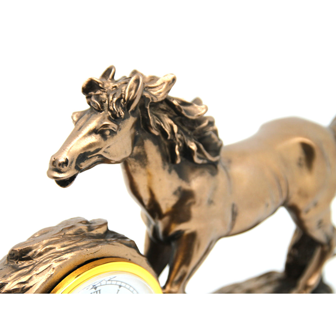 Figurine de cheval au galop, horloge, décoration de table marron, Reine Isabel