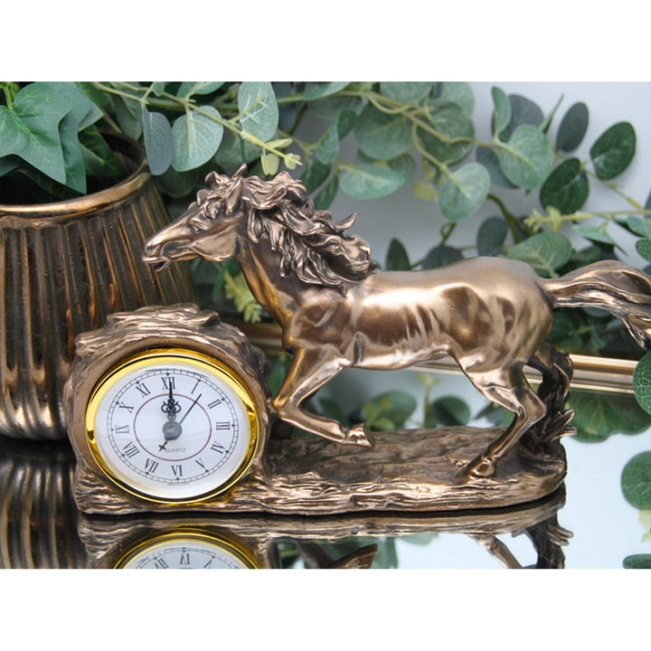 Figurine de cheval au galop, horloge, décoration de table marron, Reine Isabel
