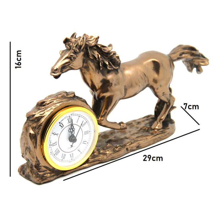 Figurine de cheval au galop, horloge, décoration de table marron, Reine Isabel