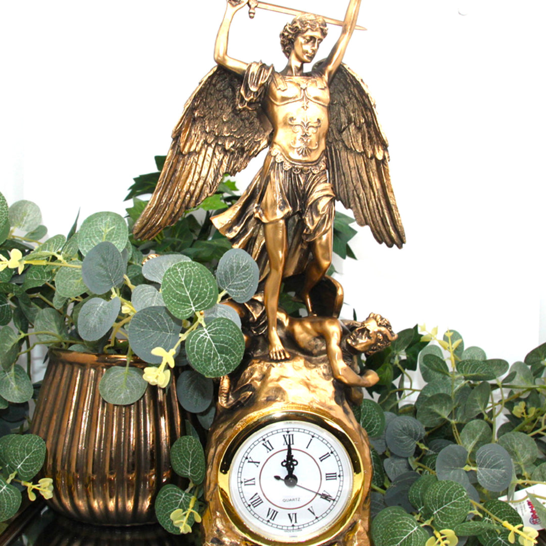 Figurine de l'archange Michel, horloge, sculpture religieuse en bronze, reine Isabelle