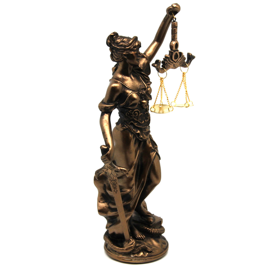 Figurine de Temida avec balance et épée, sculpture juridique en bronze, Reine Isabel