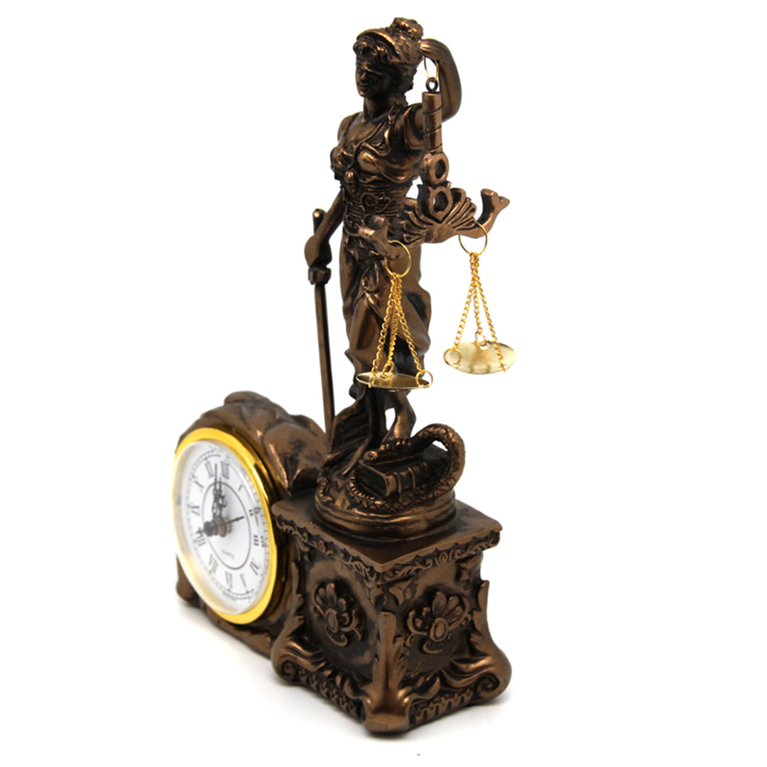Figurine de Thémis avec balance et épée, horloge, décoration en bronze, reine Isabelle