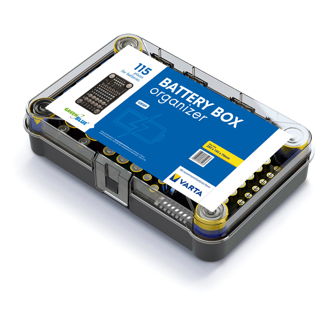 Organisateur de piles GreenBlue, couvercle transparent, 115 emplacements, Varta Box GB189, 3 pièces