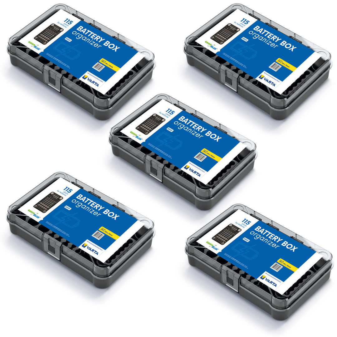 Organisateur de piles GreenBlue, couvercle transparent, 115 emplacements, Varta Box GB189, 5 pièces