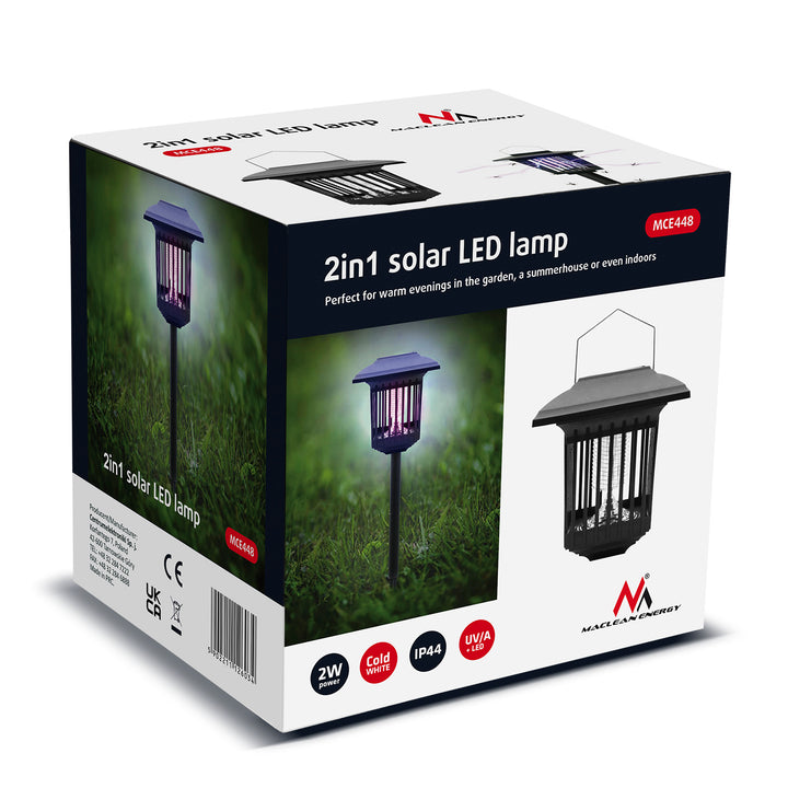 Maclean Solar LED Insecticide Light, IP44, LED/UV, 2*AA Ni-MH 200 mAh batterie rechargeable, solaire 2V DC MCE448, 4 pièces