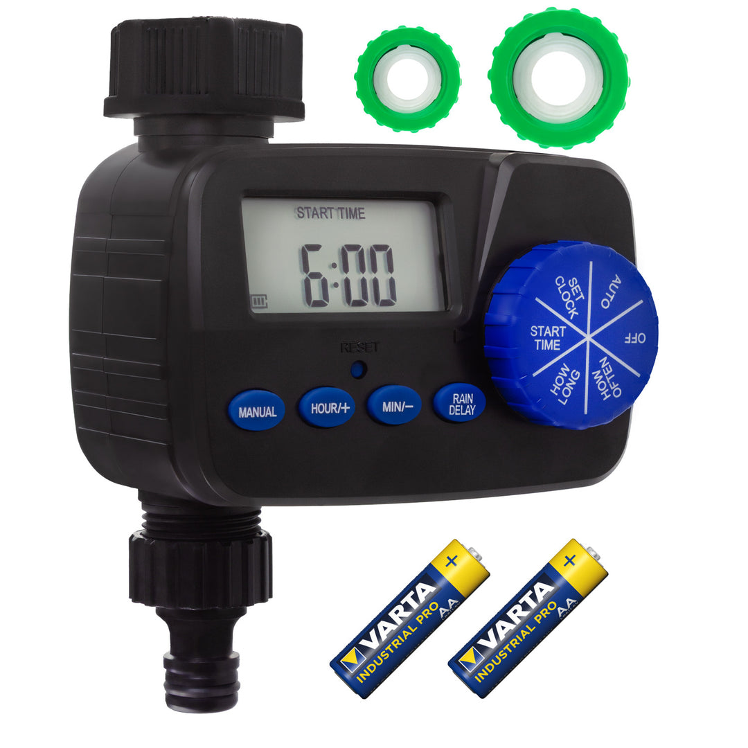 Programmateur d'irrigation électronique GreenBlue, programmateur, alimentation 2x1.5V AA, GB390 + 2x pile alcaline Varta Industrial AA