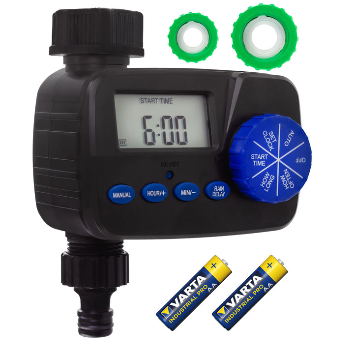 Programmateur d'irrigation électronique GreenBlue, programmateur, alimentation 2x1.5V AA, GB390 + 2x pile alcaline Varta Industrial AA
