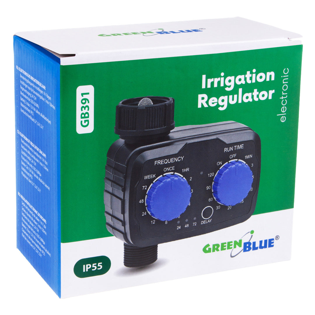 GreenBlue contrôleur électronique d'irrigation, programmateur, alimentation 2x 1.5V AA, GB391 + 2x Varta Industrial piles alcalines AA
