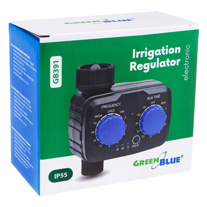 GreenBlue contrôleur électronique d'irrigation, programmateur, alimentation 2x 1.5V AA, GB391 + 2x Varta Industrial piles alcalines AA