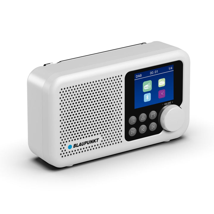 Radio portable Blaupunkt, radio numérique DAB+ et tuner FM, Bluetooth, sortie casque, écran couleur 2,4 pouces, fonction horloge et alarme, fonctionne sur batterie et rechargeable via USB-C, DR8WH.