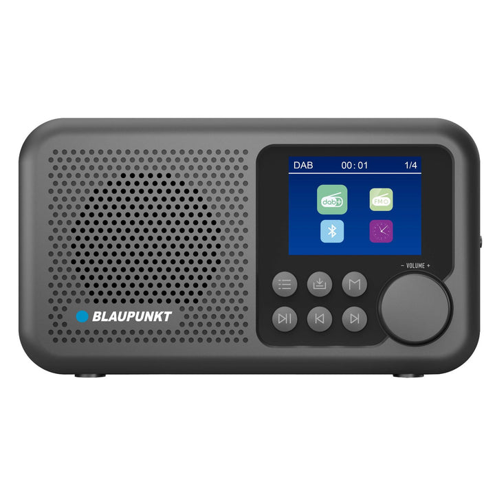 Radio portable Blaupunkt, radio numérique DAB+ et tuner FM, Bluetooth, sortie casque, écran couleur 2,4 pouces, fonction horloge et alarme, fonctionne sur batterie et rechargeable via USB-C, DR8BK.