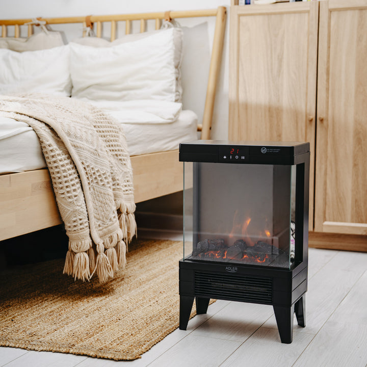 Cheminée électrique LED avec télécommande, 2 puissances de chauffe 1000W/2000W, thermostat, Adler AD 7755