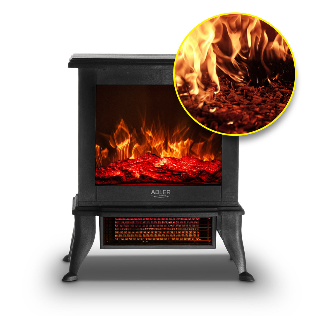 Cheminée électrique Adler, 2 niveaux de chauffage, puissance max. 1800W, thermostat, effet flamme 3D, AD 7754