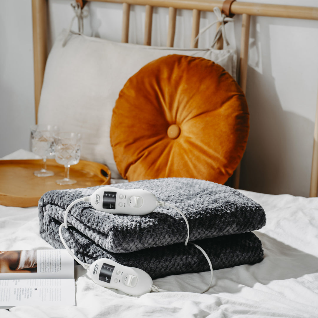 Couverture électrique Camry, pour 2 personnes, dimensions 150x160cm, 8 niveaux de chauffage, puissance 2 x 60W, gris, CR 7417