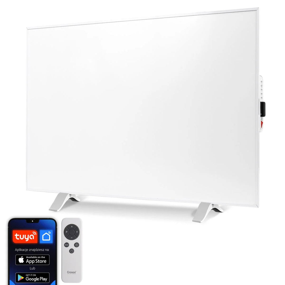 Chauffage infrarouge Cronos, 500W, blanc, anti-allergique, ultra-mince, surface mate, chauffe jusqu'à 14m2, Synthelith PRO CRP-500TWP Blanc