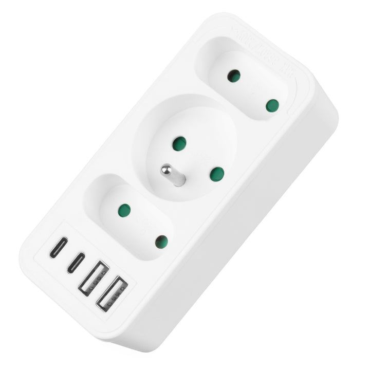 Prise de courant x3 + 4xUSB Maclean, répartiteur 3 prises, 2xUSB A, 2xUSB C PD 20W, 1x16A + 2x6A, MCE248 F/W, 2 pièces
