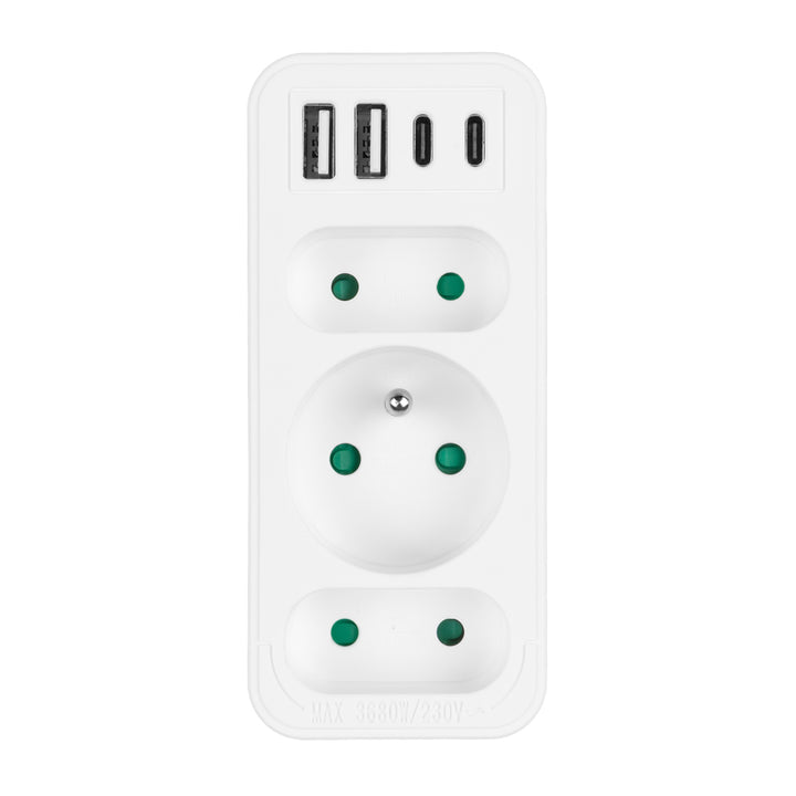 Prise de courant x3 + 4xUSB Maclean, répartiteur 3 prises, 2xUSB A, 2xUSB C PD 20W, 1x16A + 2x6A, MCE248 F/W, 2 pièces